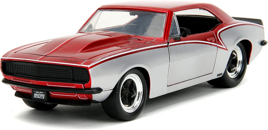 Big Time Muscle 1:24 1967 Chevy Camaro Die-Cast Car, Toys for Kids and Adults(Silver/Red)