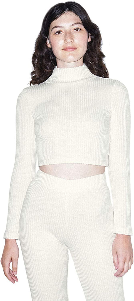 American Apparel Women's Thick Rib Long Sleeve Crop Turtleneck