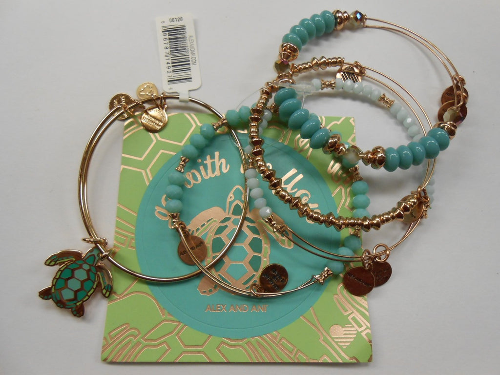 Alex and Ani Women's Color Infusion, Go with the Flow, Set of 5 Bracelet, Shiny Rose, Expandable