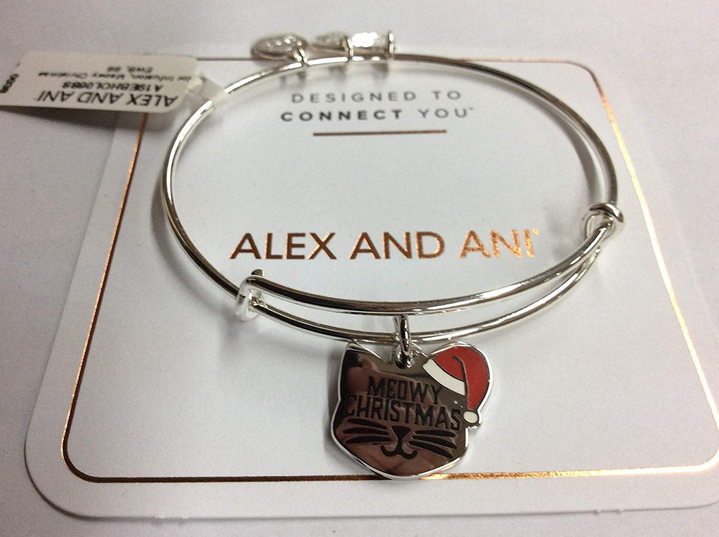 Alex and Ani Color Infusion, Meowy Christmas Bangle Bracelet Shiny Silver One Size