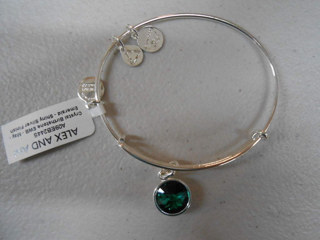 Alex and Ani May Birthstone Emerald Swarovski Crystal Bracelet Silver NWTB & C