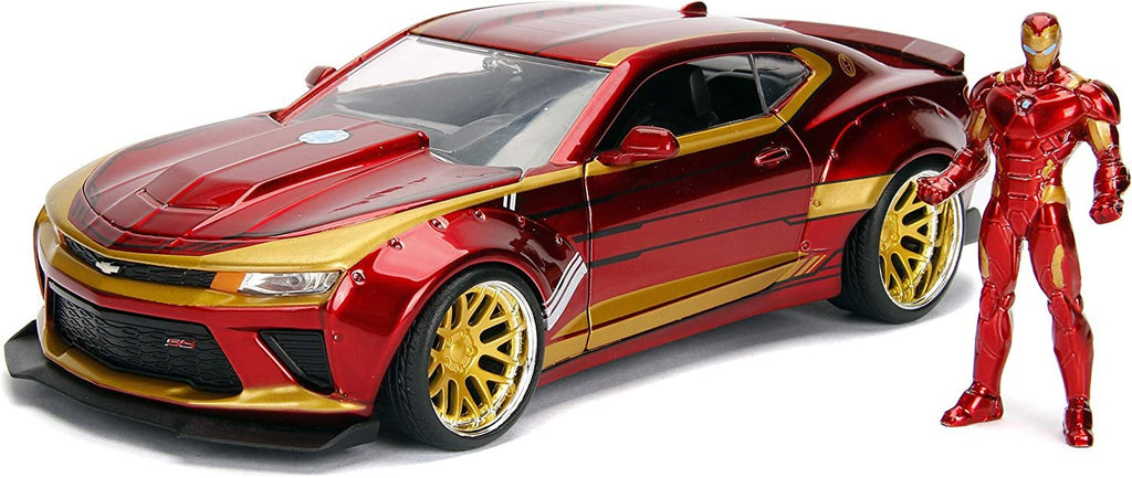 Jada Toys Marvel 1:24 2016 Chevy Camaro SS Die-cast Car with 2.75" Iron Man Figure, Toys for Kids and Adults, Red (99724)