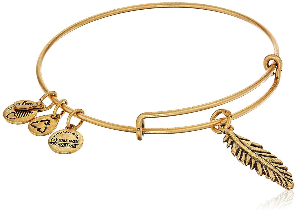Alex and Ani Women's Feather Charm Bangle Rafaelian Gold Finish One Size
