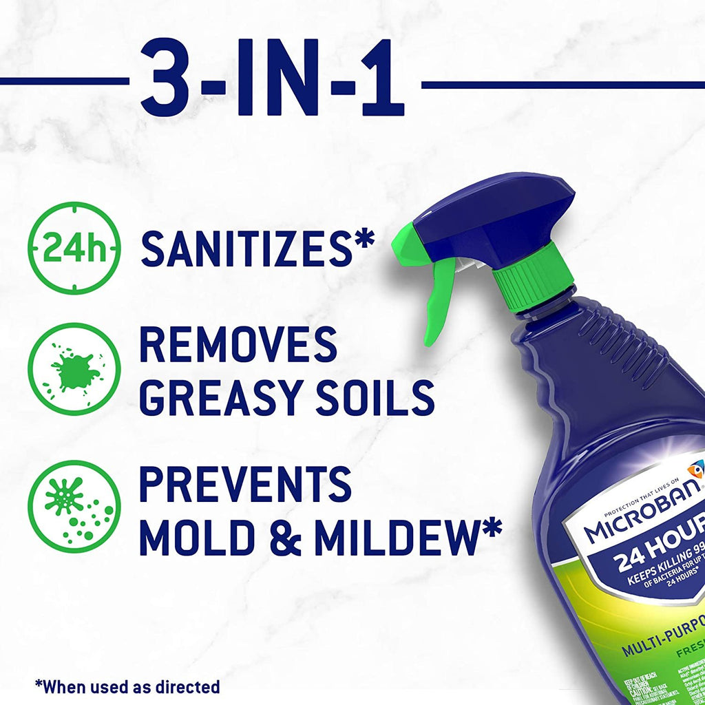 Microban 24 Hour Multi-Purpose Cleaner, Sanitizing and Disinfectant Spray, Fresh Scent, 32 Ounce (Pack of 2)
