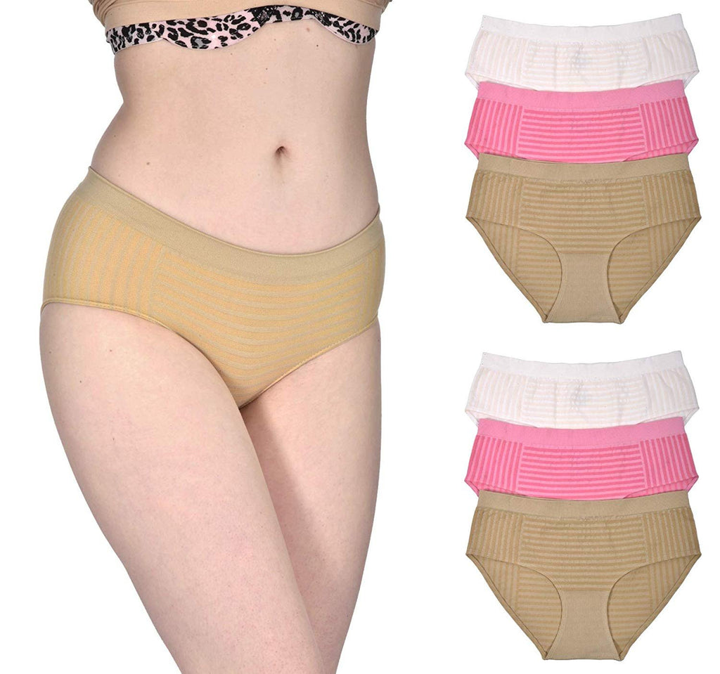 Elle Women's Hipsters Panties Seamless - 6-Pack Jaquard Hipster Nylon/Spandex Blend