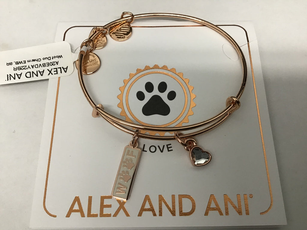 Alex and ANI Duo Charm Meow and Woof Bangle Bracelet Rose Gold/Woof One Size