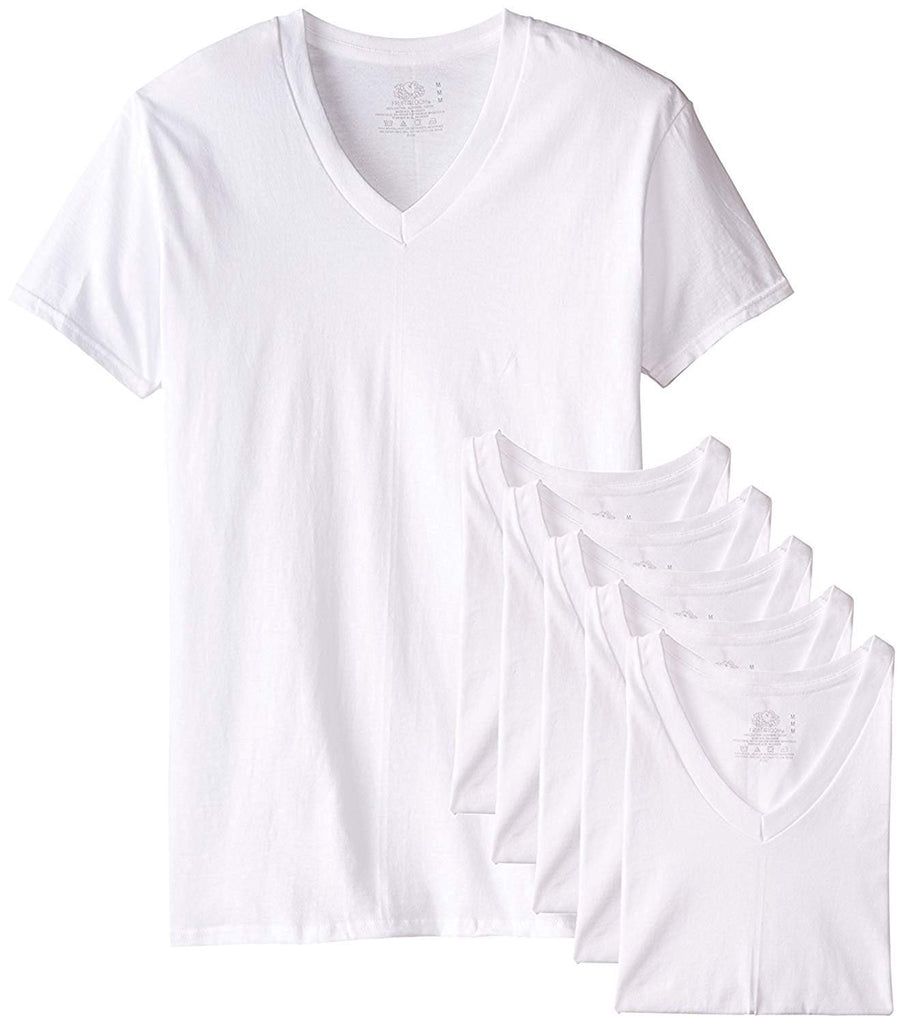 Fruit of the Loom Men's Tucked V-Neck T-Shirt (White, 3X-Large)