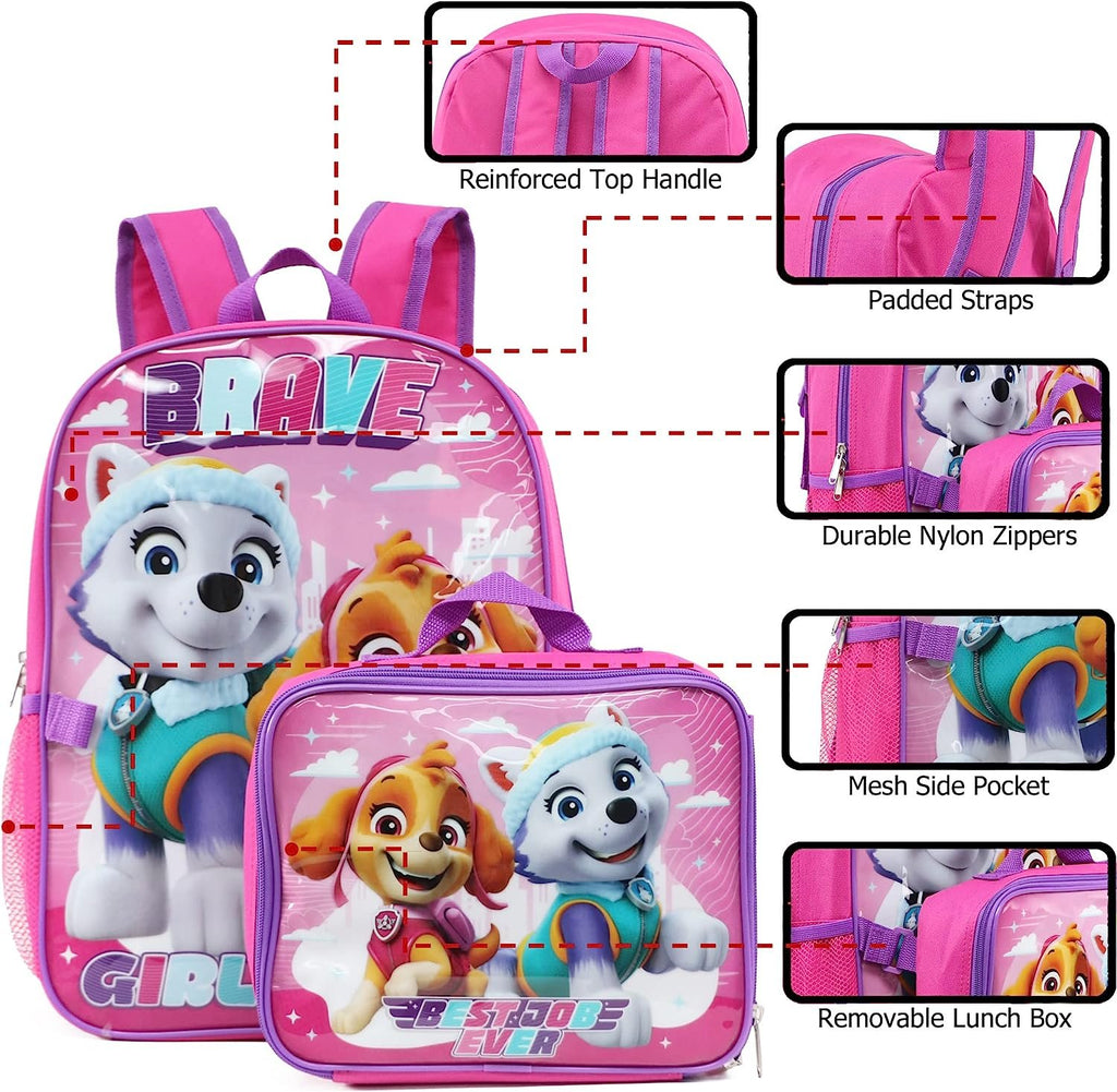 Group Ruz Nickelodeon Girl Paw Patrol 16" Backpack With Detachable Matching Lunch Box