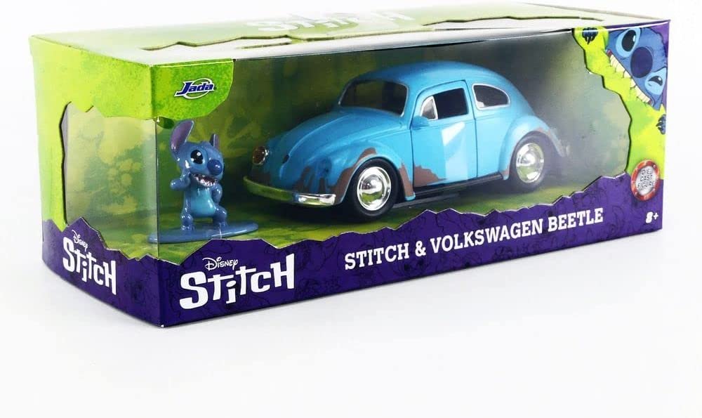 Jada Toys Disney Lilo and Stitch 1:32 Volkswagen Beetle Die-cast Car w/ 1.65" Stitch Figure, Toys for Kids and Adults