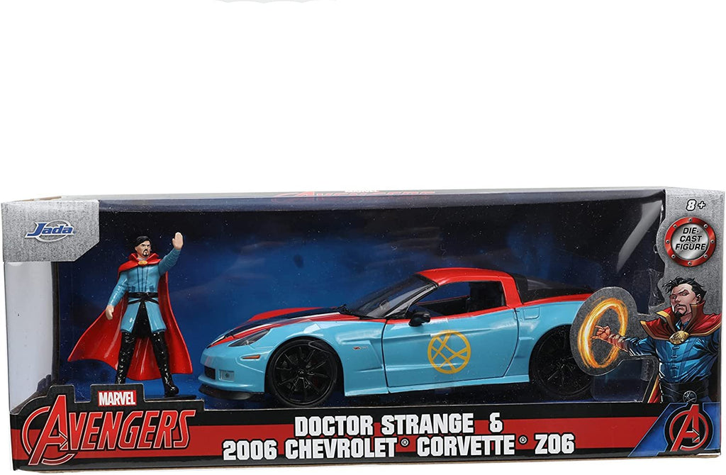 Jada Toys Marvel Doctor Strange 1:24 2006 Chevy Corvette Z06 Die-Cast Car with 2.75'' Dr. Strange Figure, Toys for Kids and Adults (32115)