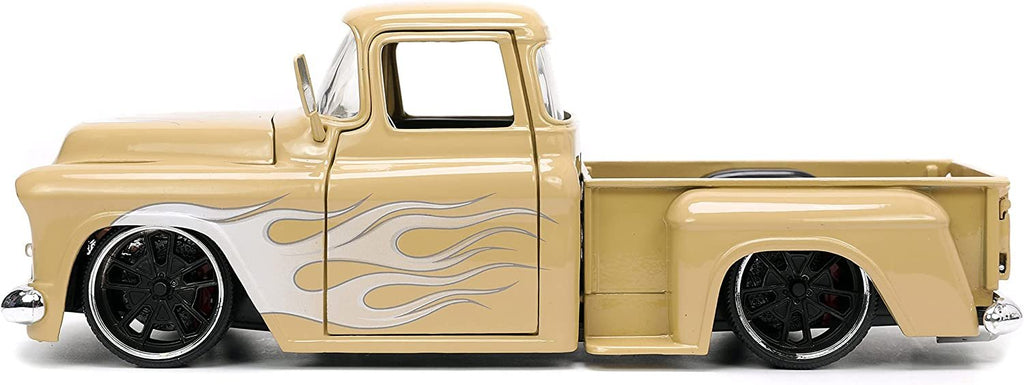 Jada Toys Just Trucks 1:24 1955 Chevy Stepside Pickup Die-cast Car Tan with Tire Rack, Toys for Kids and Adults (26144)