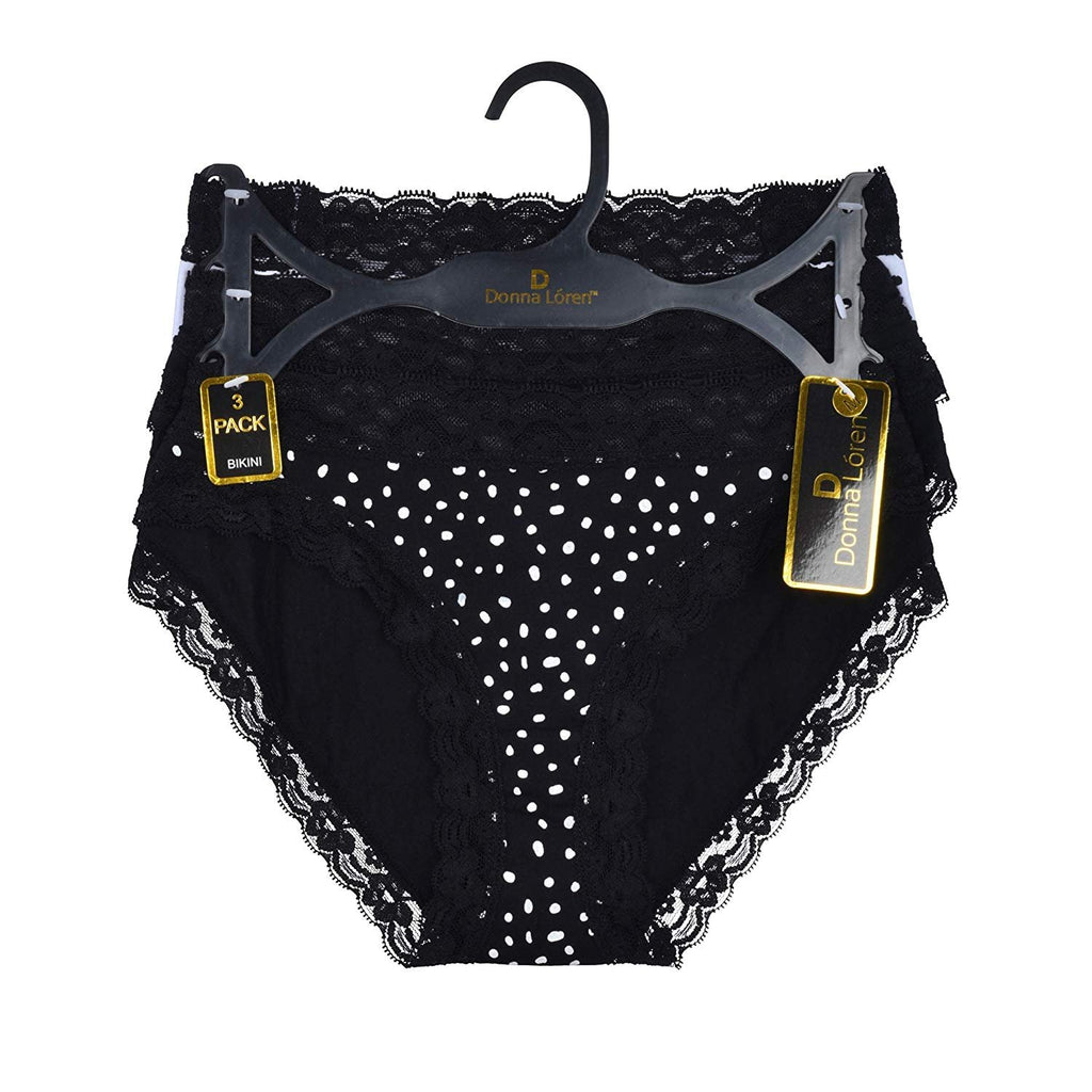 Donna L'oren Women's Bikini Panties Floral Lace Trim 3-Pack Sizes S-XL