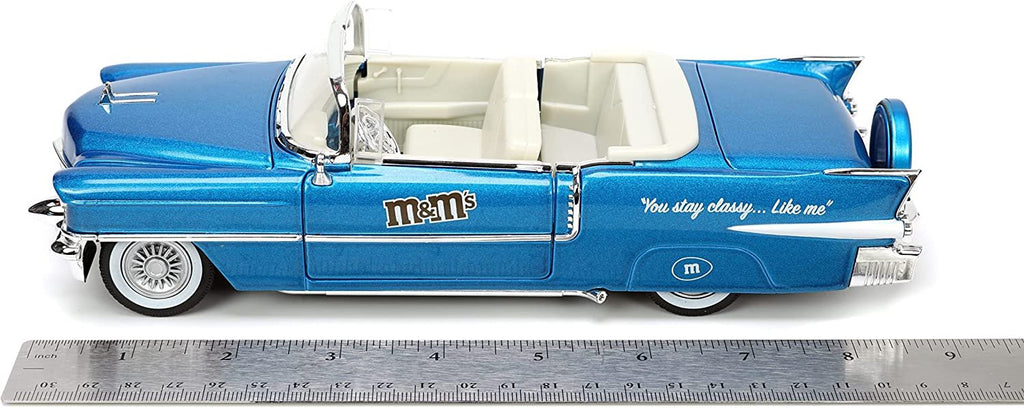 M&M's 1:24 1956 Cadillac El Dorado Die-cast Car w/ 2.75" Blue Figure, Toys for Kids and Adults