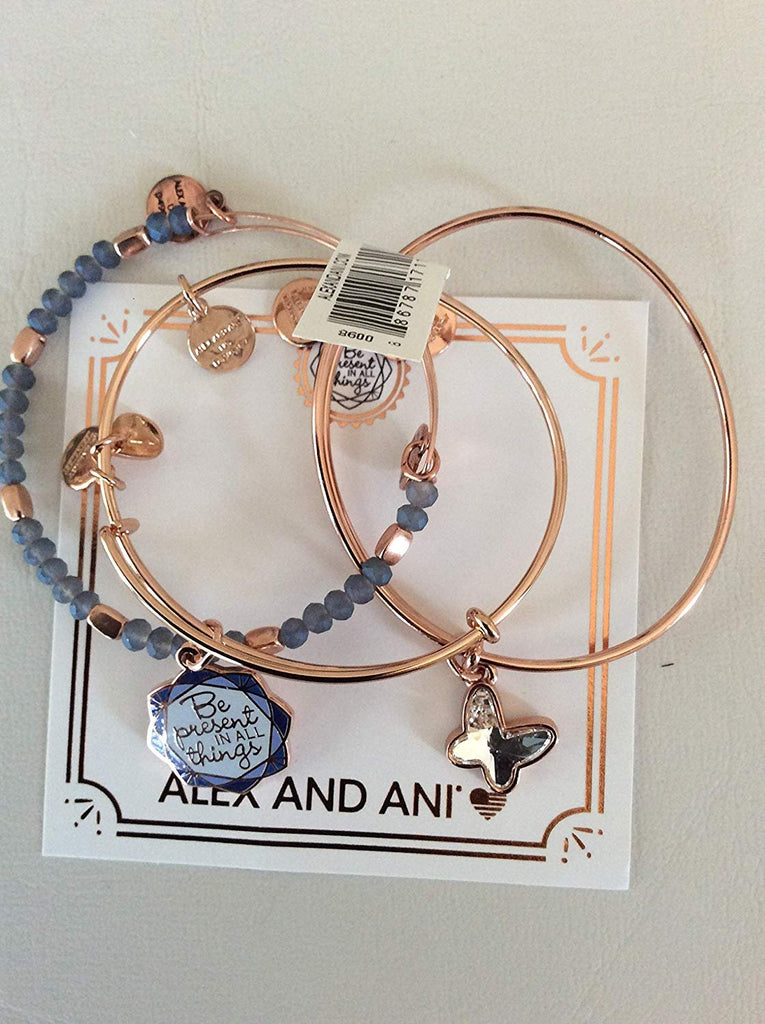 Alex and Ani Be Present in All Things Set of 3 Bangle Bracelet Shiny Rose NWTBC