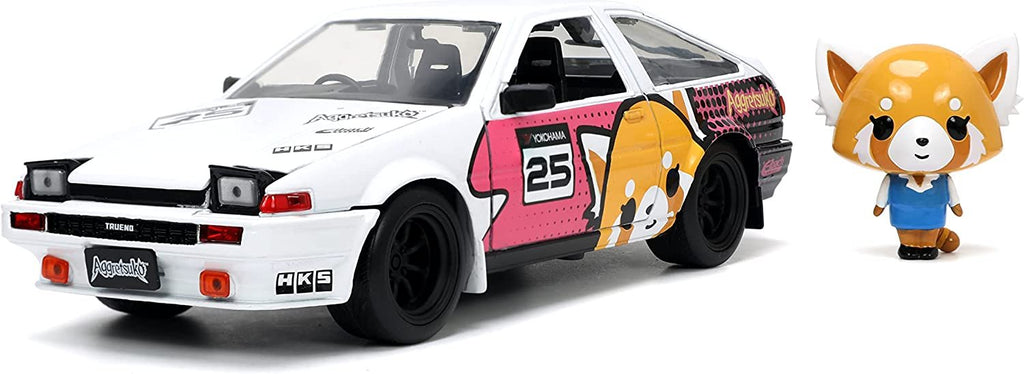 Jada Toys Sanrio 1:24 1986 Toyota Trueno (AE86) Die-cast Car & Aggretsuko️ Figure, Toys for Kids and Adults (33725)