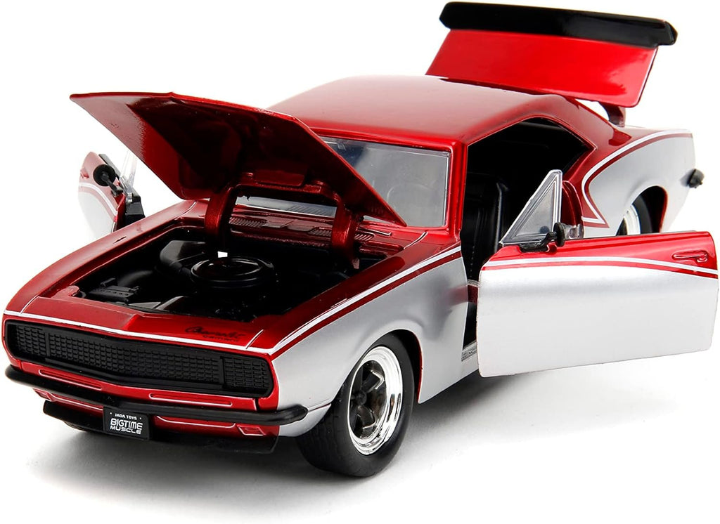 Big Time Muscle 1:24 1967 Chevy Camaro Die-Cast Car, Toys for Kids and Adults(Silver/Red)