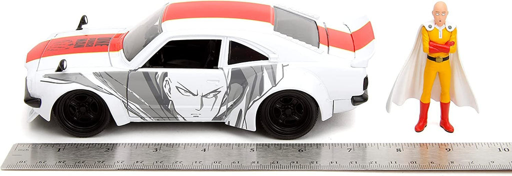 One Punch Man 1:24 1974 Mazda RX-3 Die-cast Car & 2.75" Saitama Figure, Toys for Kids and Adults