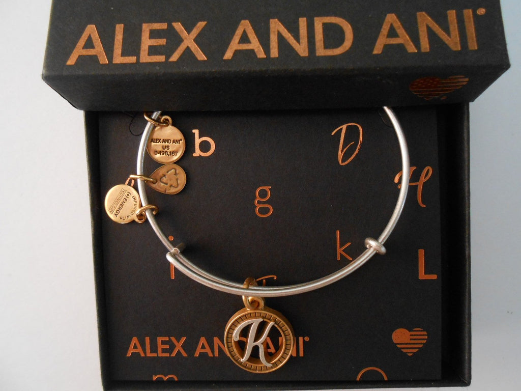Alex and Ani Initial K Two Tone Charm Bangle Bracelet Rafaelian Gold sandstormusa