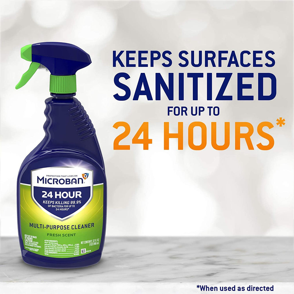 Microban 24 Hour Multi-Purpose Cleaner, Sanitizing and Disinfectant Spray, Fresh Scent, 32 Ounce (Pack of 2)