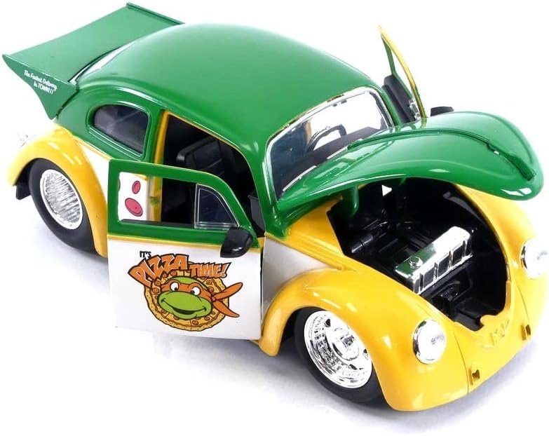 Jada Teenage Mutant Ninja Turtles 1:24 1959 Volkswagen Drag Beetle Die-cast Car & 2.75" Michelangelo Figure, Toys for Kids and Adults (33741)