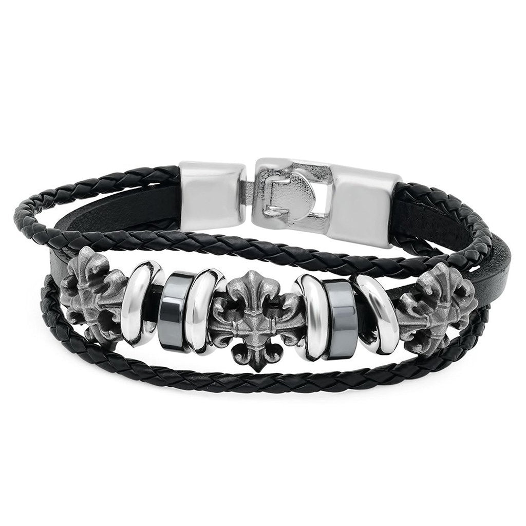 Mens Assorted Genuine Leather Cross Bracelets Wraps Braided