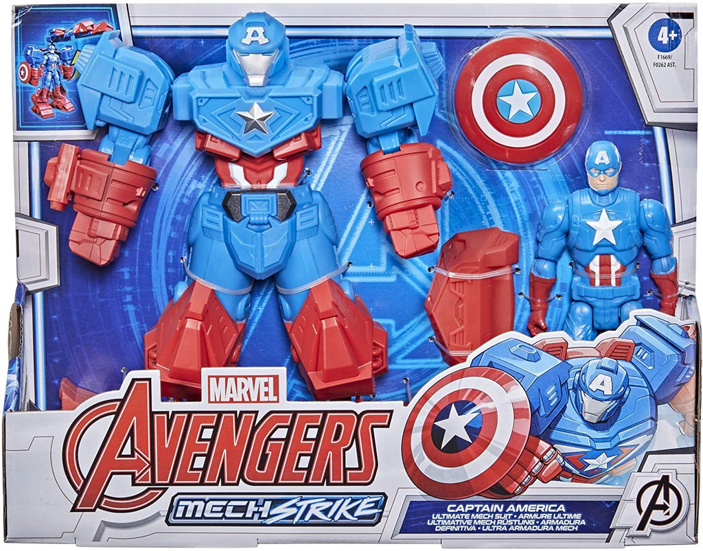 Avengers Marvel Mech Strike 8-inch Super Hero Action Figure Toy Ultimate Mech Suit Captain America, for Kids Ages 4 and Up
