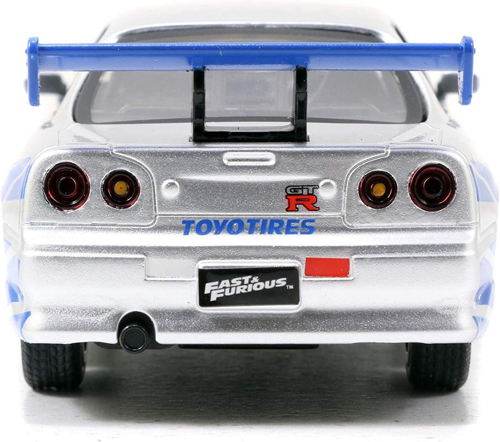 Jada Toys Fast & Furious 1:32 Brian's Nissan Skyline GT-R R34 Die-cast Car Silver/Blue, Toys for Kids and Adults