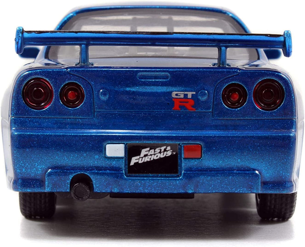 Fast & Furious Brian's Nissan Skyline GT-R R34 Silver & Nissan GT-R R34 Blue 1:32 Die - cast Car, Toys for Kids and Adults