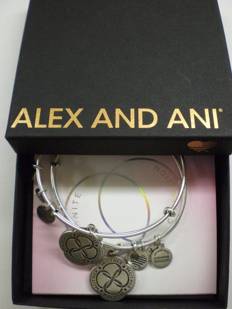 Alex and Ani Mom And Daughter Infinite Connection Set of Two Rafaelian Silver Bangle Bracelet