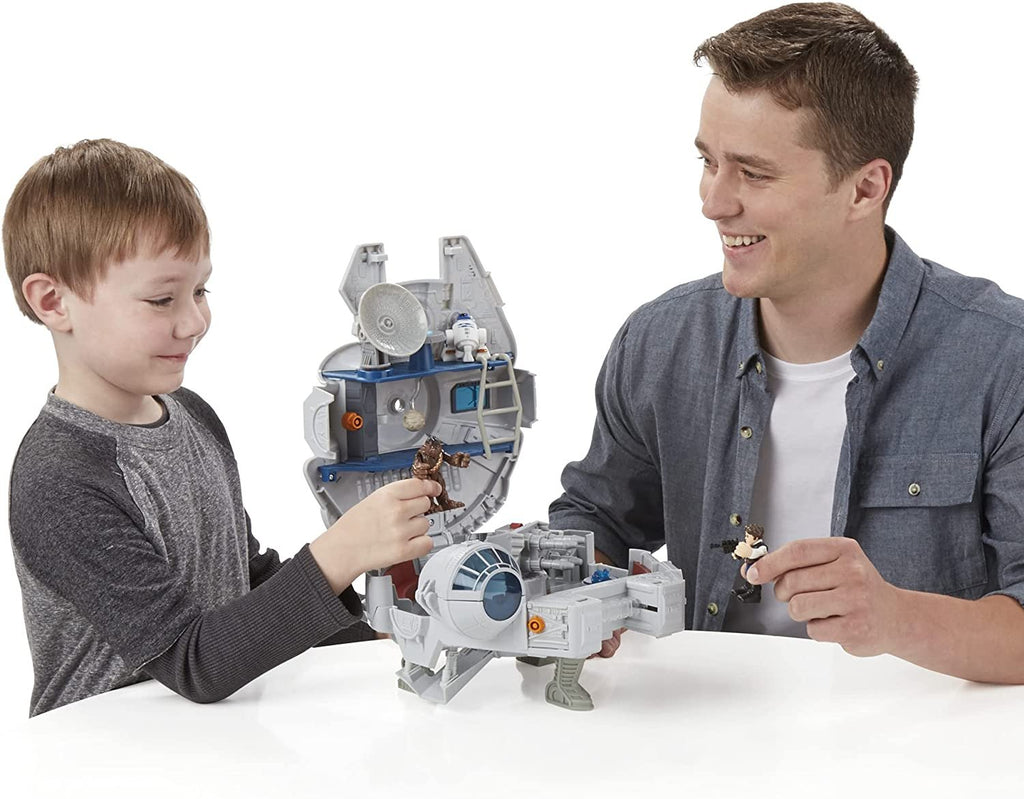 Playskool Heroes Star Wars Galactic Heroes Millennium Falcon 2-in-1 Vehicle Playset, Toys for Kids Ages 3 and Up, Han Solo, Chewbacca, R2-D2 2.5-inch Figures