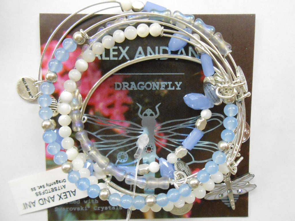 Alex and Ani Dragonfly Set of 5 Rafaelian Silver Bangle Bracelet