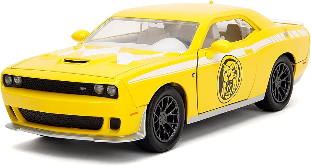 Power Rangers 1:24 2015 Dodge Challenger SRT Hellcat Die-Cast Car & 2.75" Yellow Ranger Figure, Toys for Kids and Adults