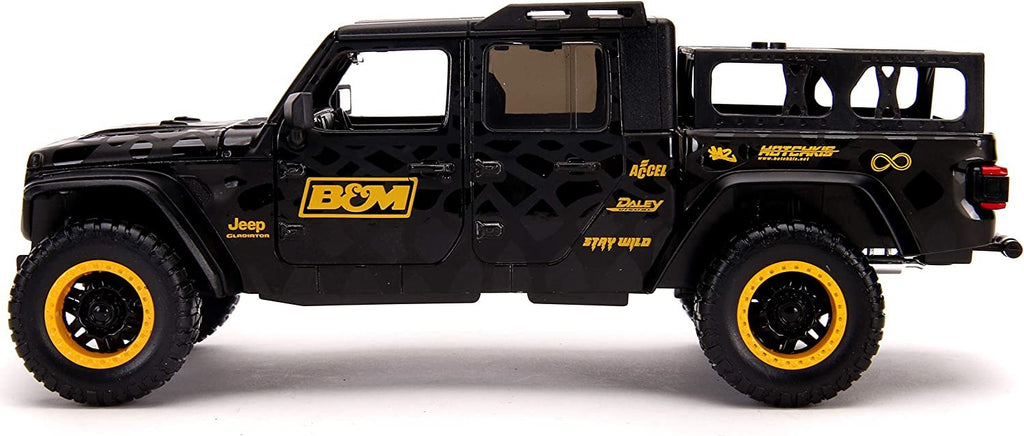 Jada Toys Just Trucks 1:24 2020 Jeep Gladiator with Rack Die-cast Car Black B&M, Toys for Kids and Adults