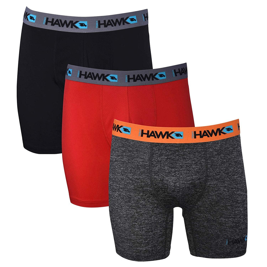 TONY HAWK Mens Performance Underwear - 3-Pack Stretch Performance Boxer Briefs Training Breathable Athletic Fit No Fly