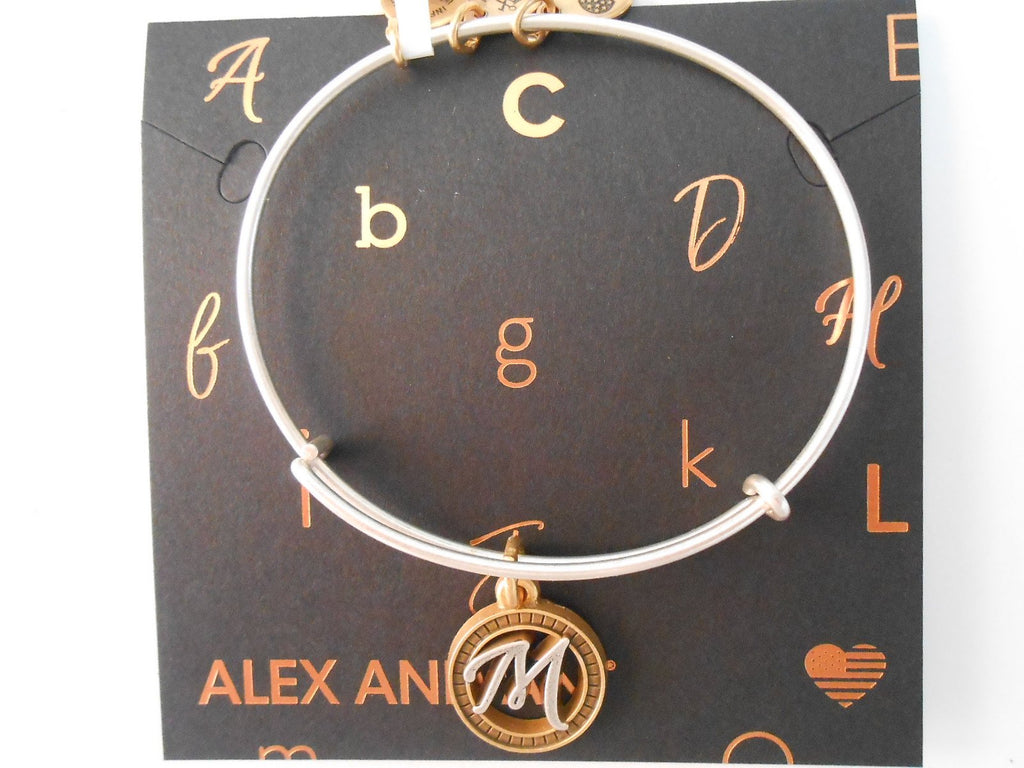 Alex and Ani Initial M Two-Tone Charm Bangle Bracelet - Rafaelian Gold and Silver Finish - A18EBINT13TTRS