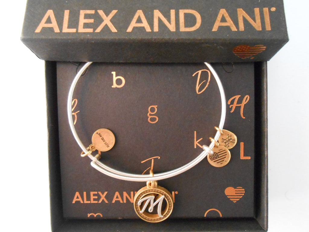 Alex and Ani Initial M Two-Tone Charm Bangle Bracelet - Rafaelian Gold and Silver Finish - A18EBINT13TTRS