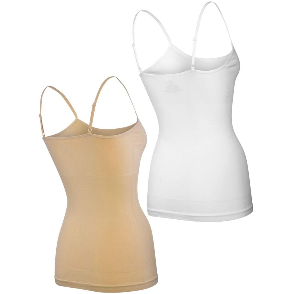Donna Loren Women's Adjustable Spaghetti Strap Body Shaping Tank Top Camisole Shapewear, 2-Piece Set