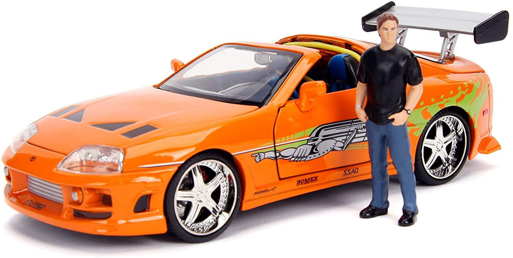 Jada Toys Fast & Furious Brian & Toyota Supra, 1:24 Scale Build n' Collect Die-Cast Model Kit with 2.75" Die-Cast Figure , Orange