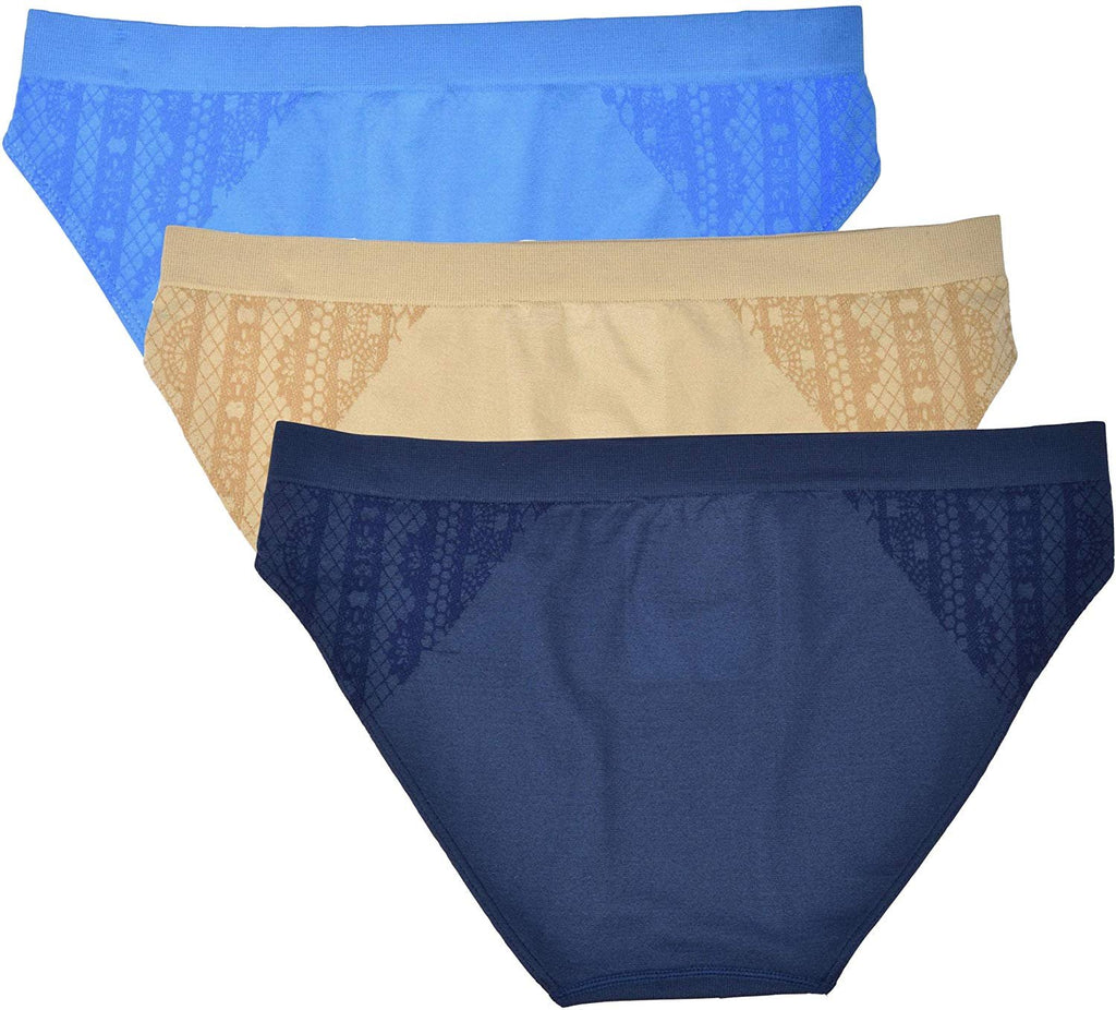 Elle Women's Seamless Bikini Panties Jacquard 3-Pack Polyester/Nylon/Spandex