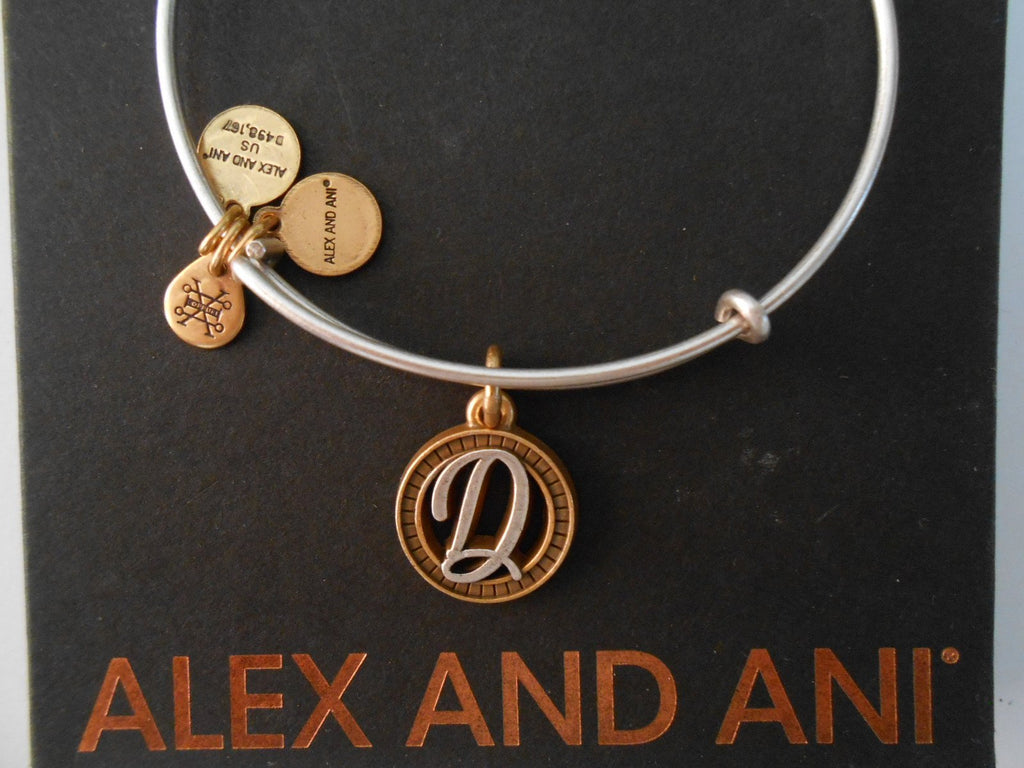 Alex and Ani Initial D Two-Tone Charm Bangle Bracelet - Rafaelian Gold and Silver Finish - A18EBINT04TTRS
