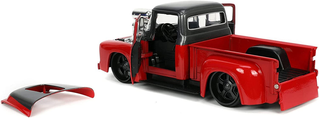 Jada Toys Just Trucks 1:24 1956 Ford F-100 Pickup Truck Red/Dark Gray with Tire Rack