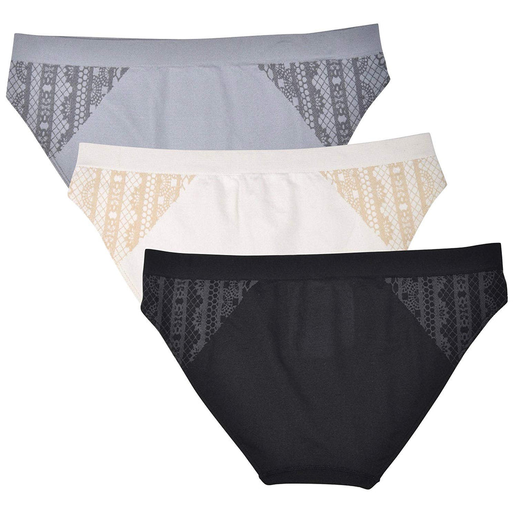Elle Women's Seamless Bikini Panties Jacquard 3-Pack Polyester/Nylon/Spandex