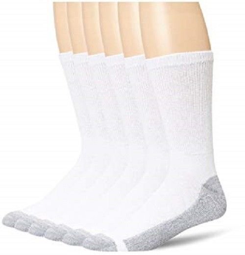 Hanes Cushion Crew Socks 6-PACK Black or White Sizes 6-12, 12-14