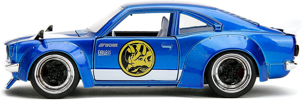 Power Ranges 1:24 1974 Mazda RX-3 Die-Cast Car & 2.75" Blue Ranger Figure, Toys for Kids and Adults