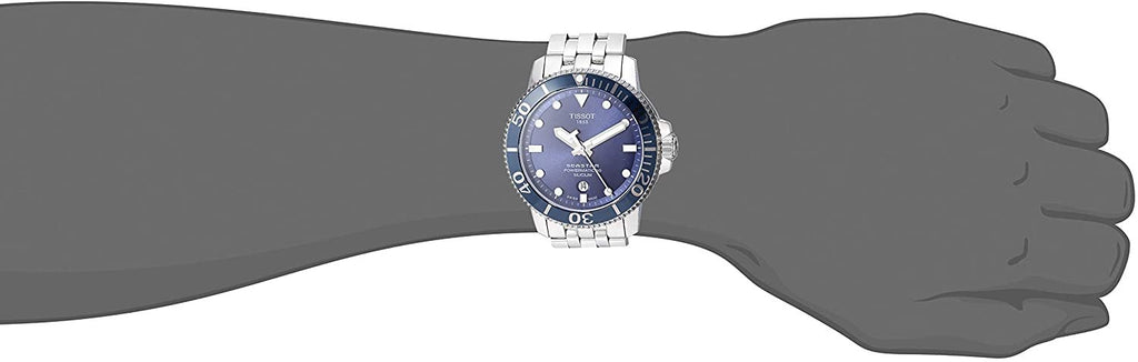 Tissot Men's Seastar Swiss Automatic Sport Watch with Stainless Steel Strap, Silver, 21 (Model: T1204071104101)