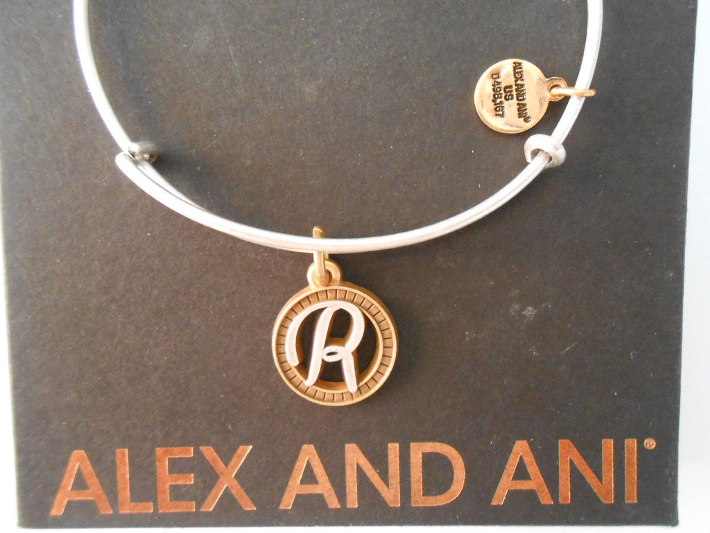 Alex and Ani Initial R Two-Tone Charm Bangle Bracelet - Rafaelian Gold and Silver Finish - A18EBINT18TTRS
