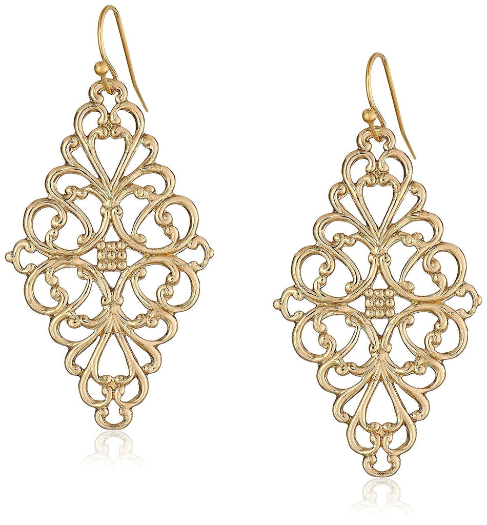 1928 Jewelry Filigree Diamond-Shape Drop Earrings