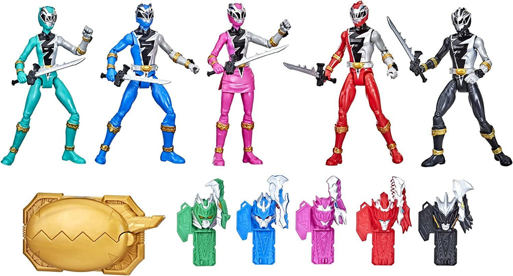 Power Rangers Dino Fury 5 Ranger Team Multipack 6-Inch Action Figure Toys with Dino Fury Keys and Chromafury Saber Weapon Accessories (Amazon Exclusive)