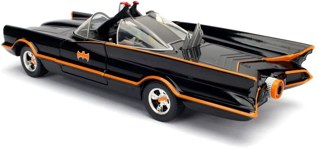 Jada Toys DC Comics 1966 Classic TV Series Batmobile with Batman and Robin figures; 1:24 Scale Metals Die-Cast Collectible Vehicle
