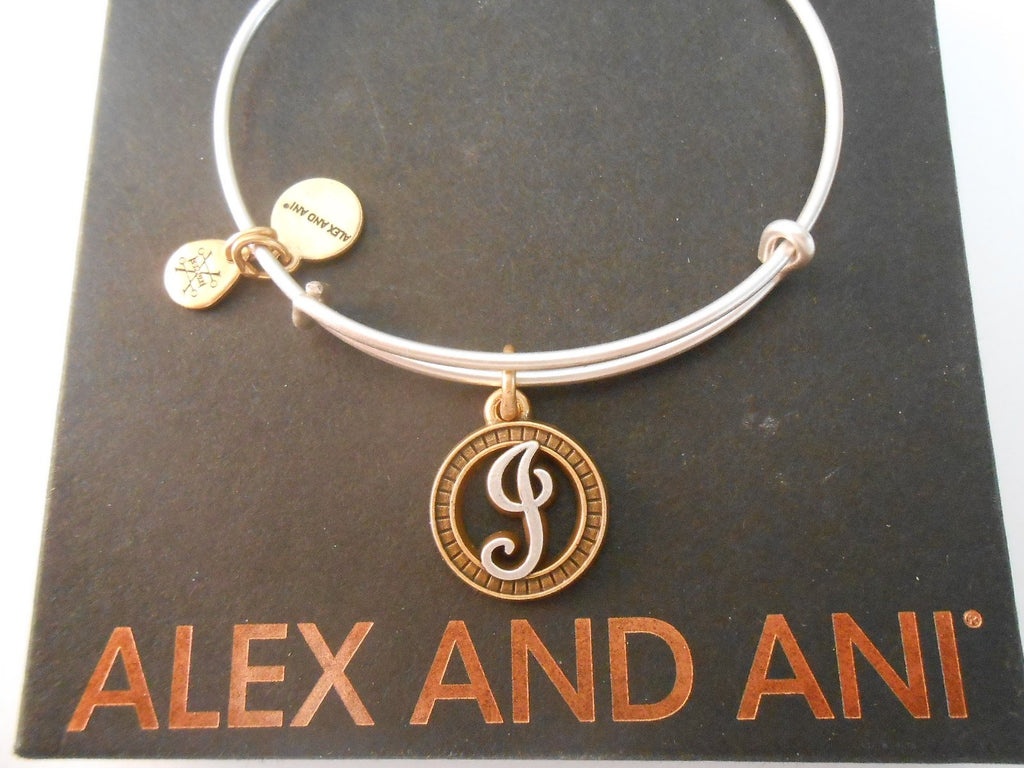Alex and Ani Initial J Two-Tone Charm Bangle Bracelet - Rafaelian Gold and Silver Finish - A18EBINT10TTRS